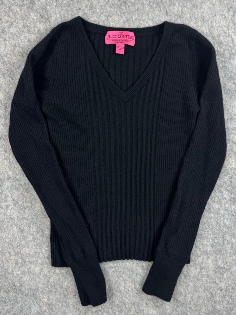 VTG Y2K P&G Juicy Couture Cashmere Sweater Black V Neck Sz M